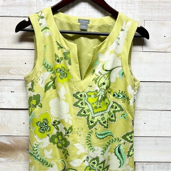 Ann Taylor Dress Womens 4 Green Floral Sleeveless V Neck Lined Side Zip Sheath - Picture 2 of 11
